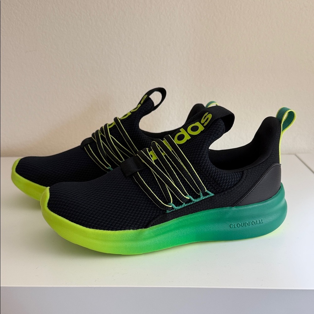 NWOT Adidas Lite Racer Adapt 7.0 Kids Neon Green and Black Sneakers